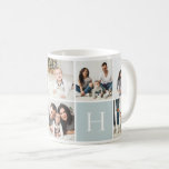 Personalised Family Monogram 9 Photo Collage Coffee Mug<br><div class="desc">Custom printed coffee mugs personalised with your family photos and monogram initial. This design template has space for 9 square Instagram photos with your family monogram on a light blue background. Use the design tools to add more photos, move things around and add your own custom text to create a...</div>