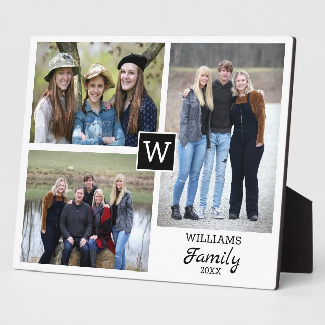 Personalised Family Monogram Name 3 Photo Collage  Plaque (Side)