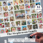 Personalised Family Name 45 Photo Collage White Jigsaw Puzzle<br><div class="desc">Create a personalised photo memories jigsaw puzzle utilising this easy-to-upload photo collage square grid template with 45 pictures and personalised with a family name or your custom text. Commemorate a special occasion or event or make for a meaningful family photo collection keepsake gift. ASSISTANCE: For help with design modification or...</div>
