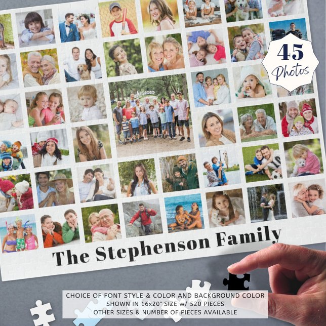 Personalised Family Name 45 Photo Collage White Jigsaw Puzzle (Creator Uploaded)