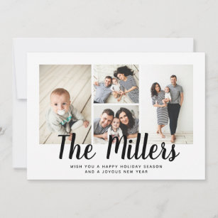 Personalised Family Name 4 Photo Collage Holiday Card