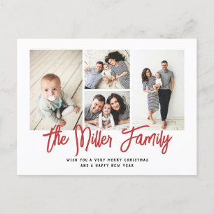 Personalised Family Name 4 Photo Collage Holiday Postcard