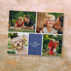 Personalised Family Name 4 Photos Collage Jigsaw Puzzle