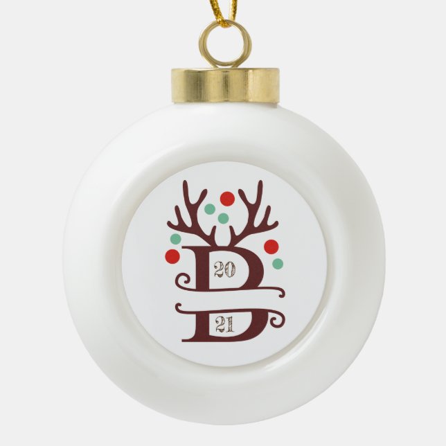 Personalised Family Name "B" Ceramic Ball Christmas Ornament (Front)