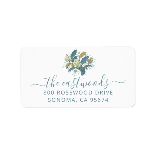 Personalised Family Name Blue Floral  Label (Front)
