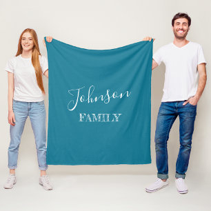 Personalised Family Name Blue Green Fleece Blanket