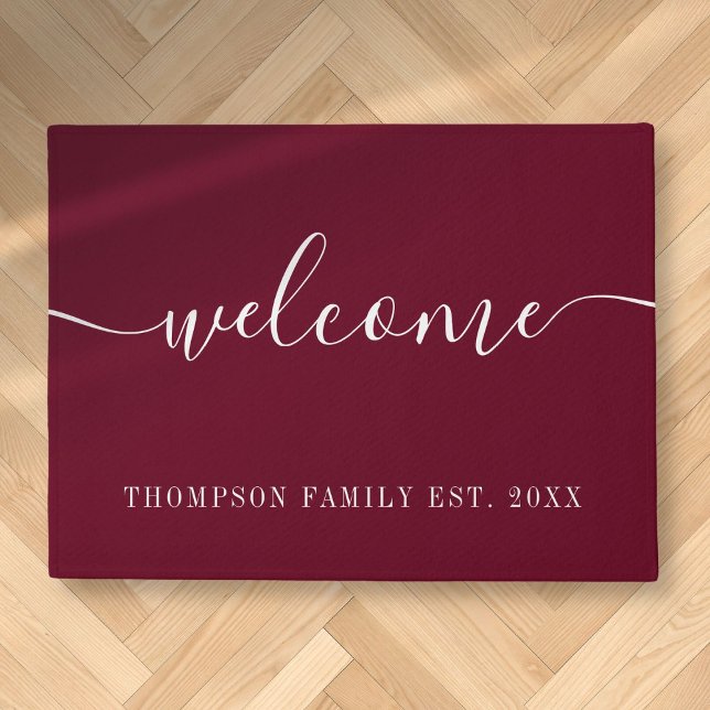 Personalised Family Name Burgundy Welcome Doormat (Personalized Family Name Burgundy Welcome Doormat)