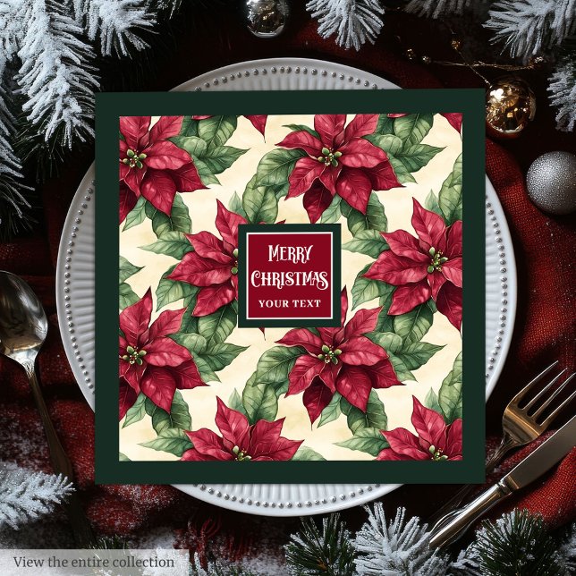 Personalised family name Christmas poinsettia Napkin (Personalized family name Christmas poinsettia Paper Dinner Napkins)