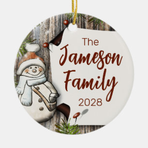 Personalised Family Name Christmas Snowman Ceramic Tree Decoration