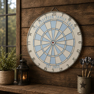 Personalised Family Name Custom White Blue Stripes Dartboard
