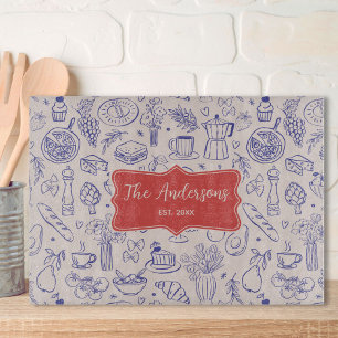 Personalised Family Name Cute Hand Drawn Food Cutting Board