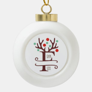 Personalised Family Name "F" Ceramic Ball Christmas Ornament