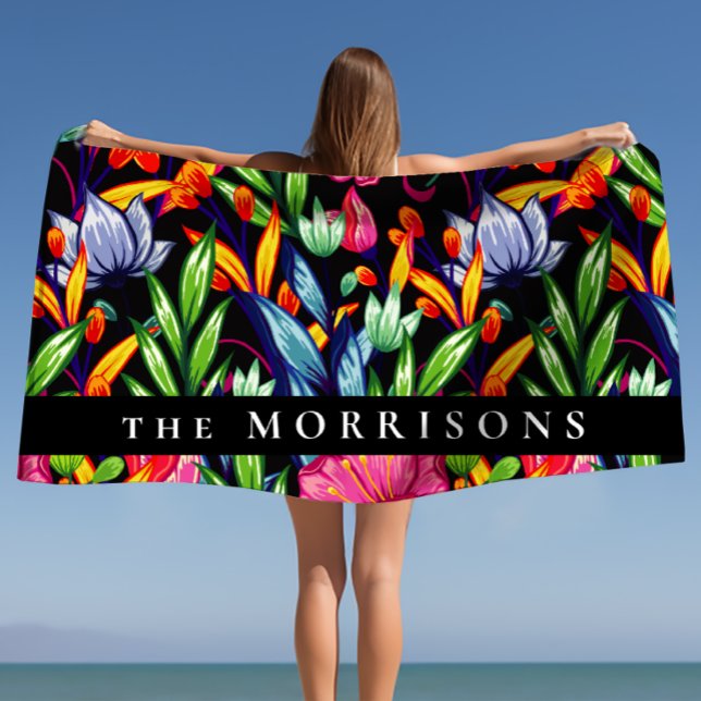 Personalised Family Name Floral Pattern Background Beach Towel (Personalized Family Name Floral Pattern Background Beach Towel)