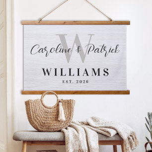 Personalised Family Name Framed Fabric Sign Hanging Tapestry