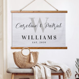 Personalised Family Name Framed Fabric Sign Hanging Tapestry