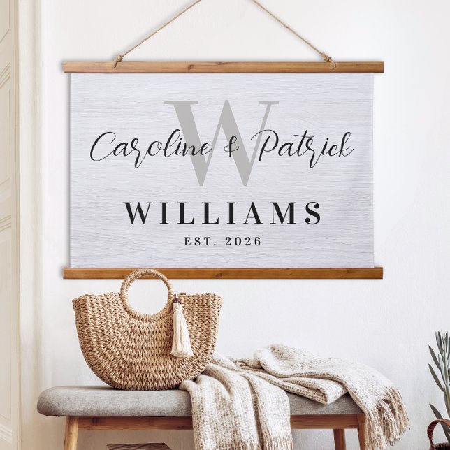 Personalised Family Name Framed Fabric Sign Hanging Tapestry (Personalized Family Name Wall Art Sign Custom Initial Established Date Housewarming Gift Home Decor)