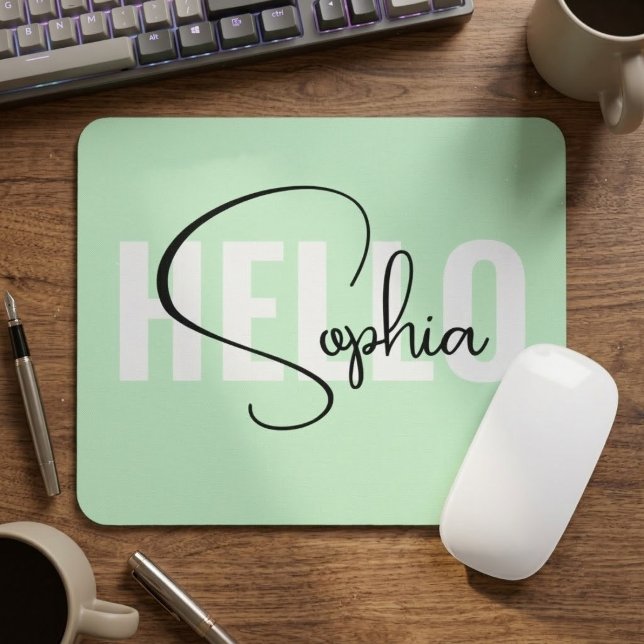 Personalised Family Name Gift | Unique Mint Green Mouse Pad (Custom name green mouse pad)
