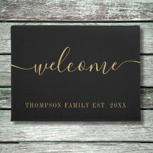 Personalised Family Name Gold Black Welcome Doormat