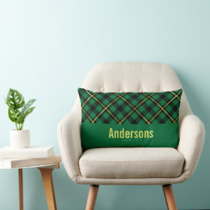 Personalised Family Name Green Buffalo Plaid  Lumbar Cushion