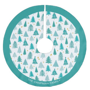 Personalised Family Name Green Teal Christmas Tree Brushed Polyester Tree Skirt