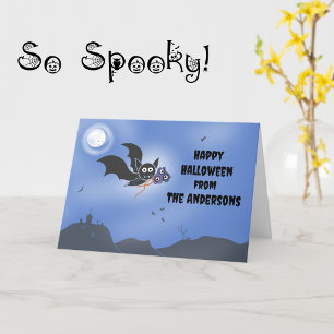 Personalised Family Name Halloween Card Cute Bat