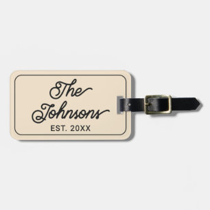 Personalised Family Name in Elegant Script Beige Luggage Tag