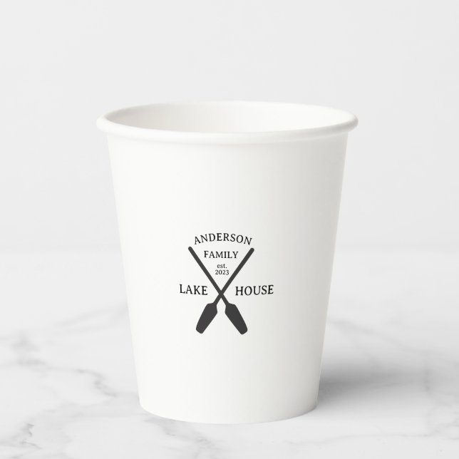 Personalised Family Name Lake House  Paper Cups (Front)