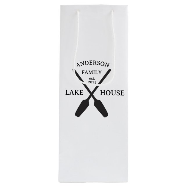 Personalised Family Name Lake House  Wine Gift Bag (Front)