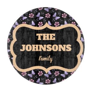 Personalised family name lavender butterfly floral cutting board