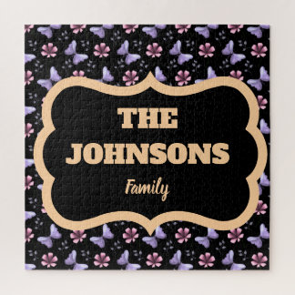 Personalised family name lavender butterfly floral jigsaw puzzle