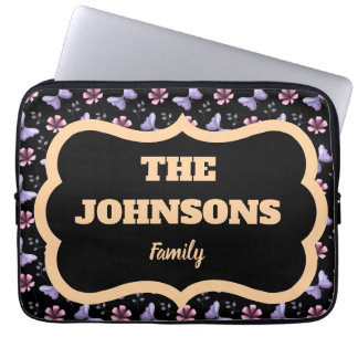 Personalised family name lavender butterfly floral laptop sleeve