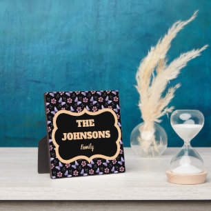 Personalised family name lavender butterfly floral plaque