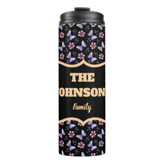 Personalised family name lavender butterfly floral thermal tumbler
