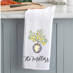 Personalised Family Name Lemon Topiary Tea Towel