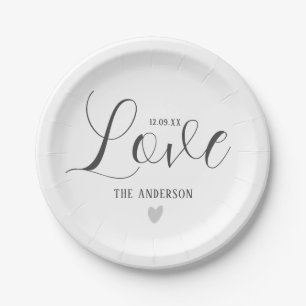 Personalised Family Name Love Brush Script Paper P Paper Plate