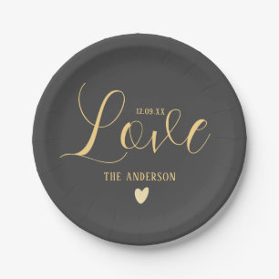 Personalised Family Name Love Brush Script Paper Paper Plate