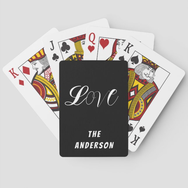 Personalised Family Name Love Brush Script  Playing Cards (Back)