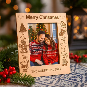 Personalised Family Name Merry Christmas Holiday Etched Frames