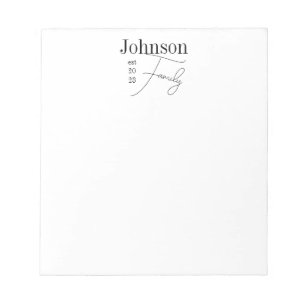 Personalised Family Name Minimal Black and White Notepad
