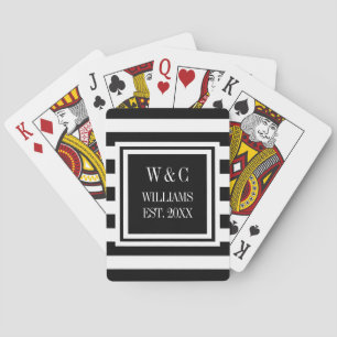 Personalised Family Name Monogram Black Stripe Playing Cards