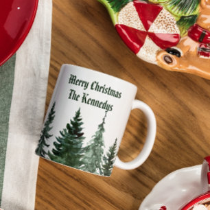 Personalised Family Name Monogram Christmas Tree Two-Tone Coffee Mug