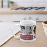 Personalised Family Name & Monogram Photo Collage Coffee Mug<br><div class="desc">This simple modern personalised photo mug design with mauve pink accents puts your favourite photos front and centre. Customise with six photos of friends,  kids,  grandchildren,  pets,  or your favourite places,  then personalise with a single initial monogram,  your family name,  and year established.</div>
