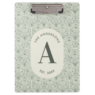 Personalised Family Name Monogram Sage Green Deco Clipboard