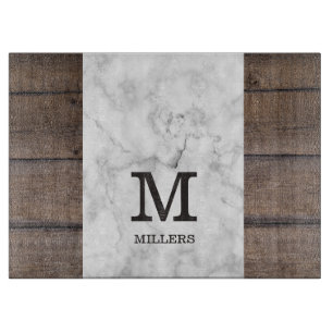 Personalised Family Name Monogram Wood And Marble  Cutting Board
