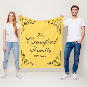 Personalised family name mustard yellow fleece blanket
