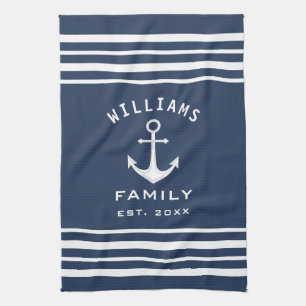 Personalised Family Name Nautical Blue And White Tea Towel