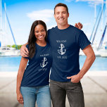 Personalised Family Name Nautical Boat Anchor T-Shirt<br><div class="desc">A nautical design featuring an anchor,  stylish navy blue and white stripes and personalised with your family or boat name and established date. Designed by Thisisnotme©</div>