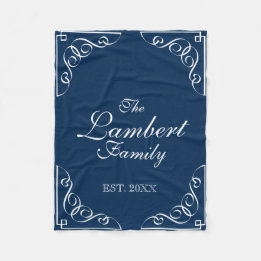 Personalised family name navy blue fleece blanket