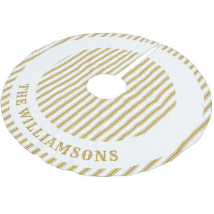 Personalised family name Ochre Mustard Striped Brushed Polyester Tree Skirt