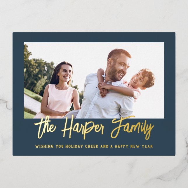 Personalised Family Name Photo Frame Foil Holiday Postcard (Front)